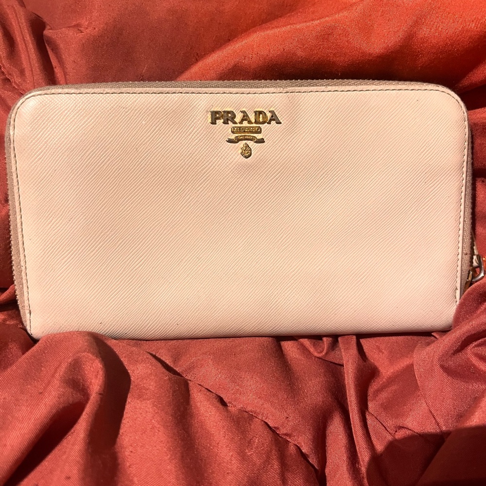 Prada Zip Wallet in Beige Leather
